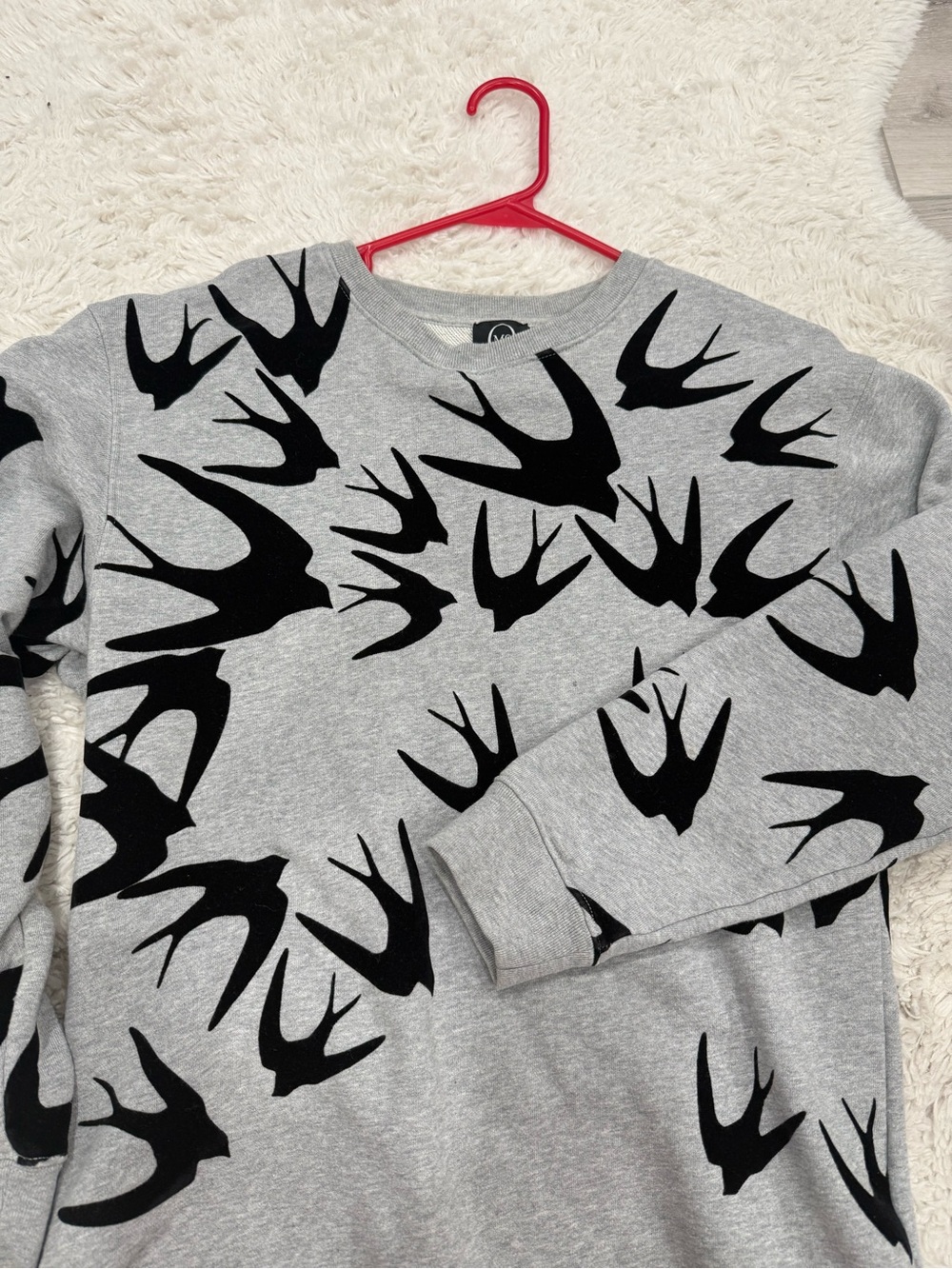 Alexander McQueen Gray Crewneck Sweatshirt with Black Swallow Motif
